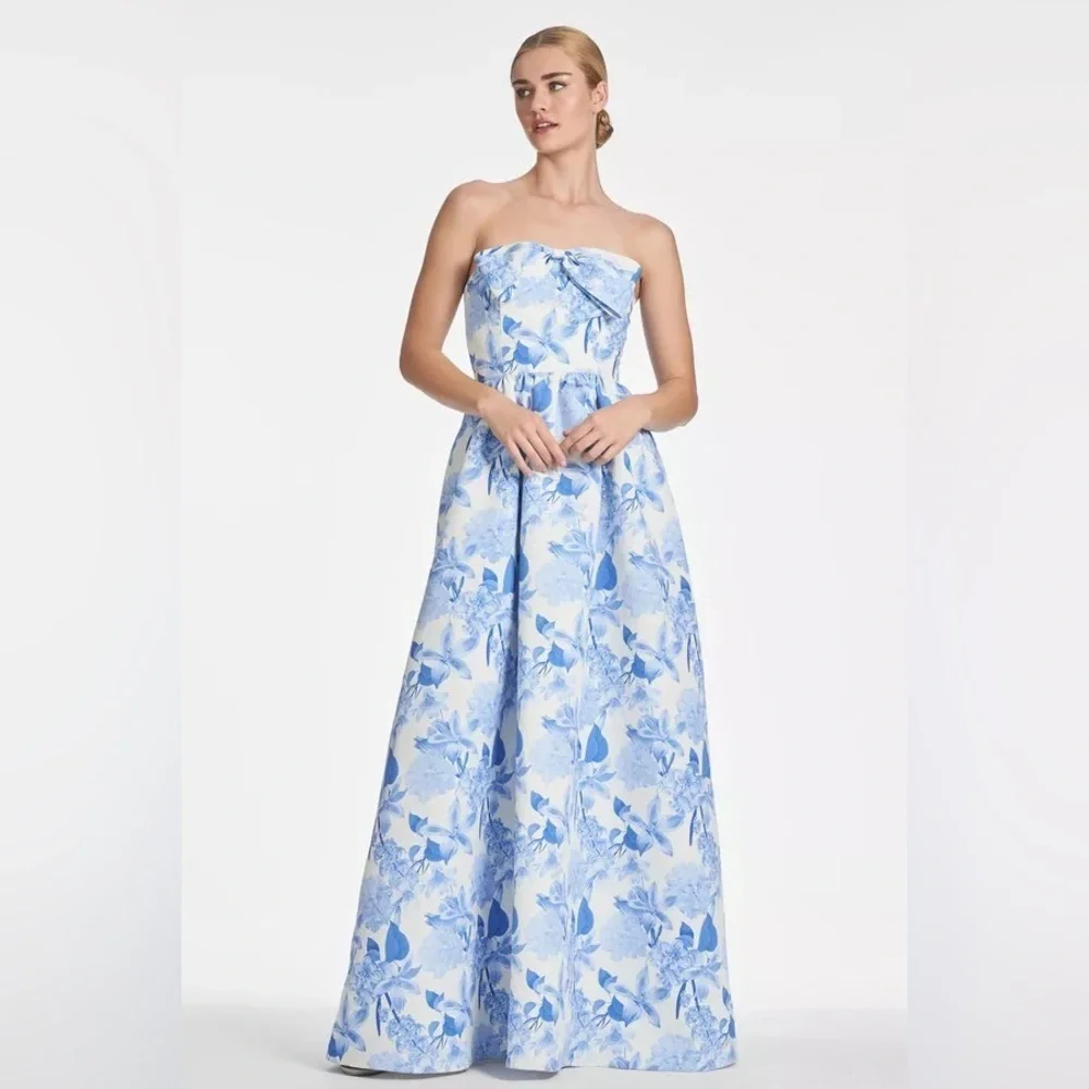 SACHIN & BABI Isabeau Floral Strapless Blue Gown 2 - Picture 3 of 9